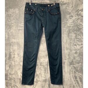 Miss Me Skinny Jeans Women's Size (30) Teal Embellished Stretch Tapered